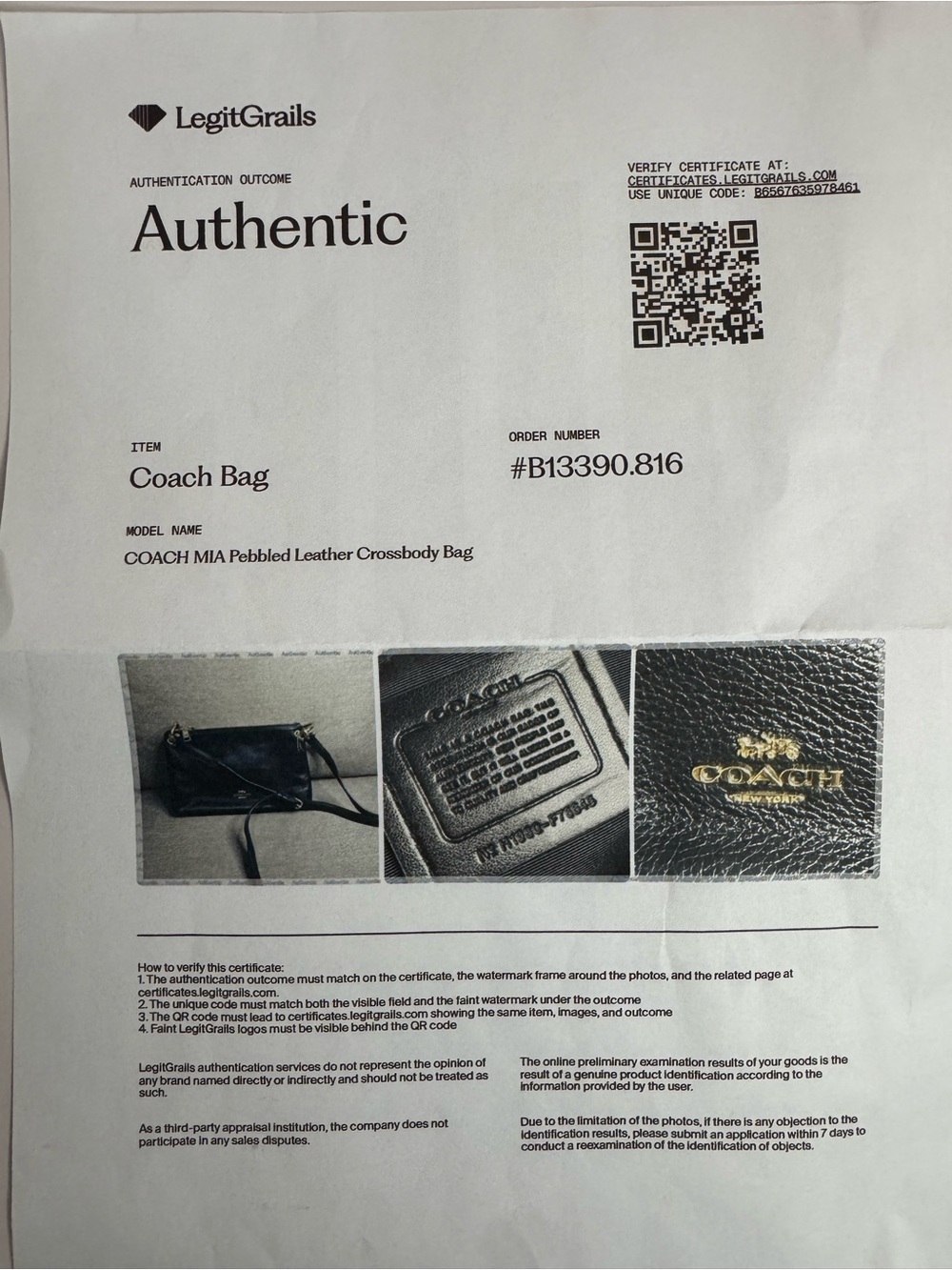 #427 Coach Mia Black Pebbled Leather Crossbody Bag - Picture 14 of 17